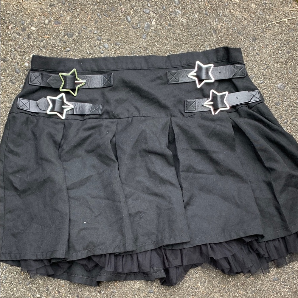 Black Pleated Mini Skater Skirt